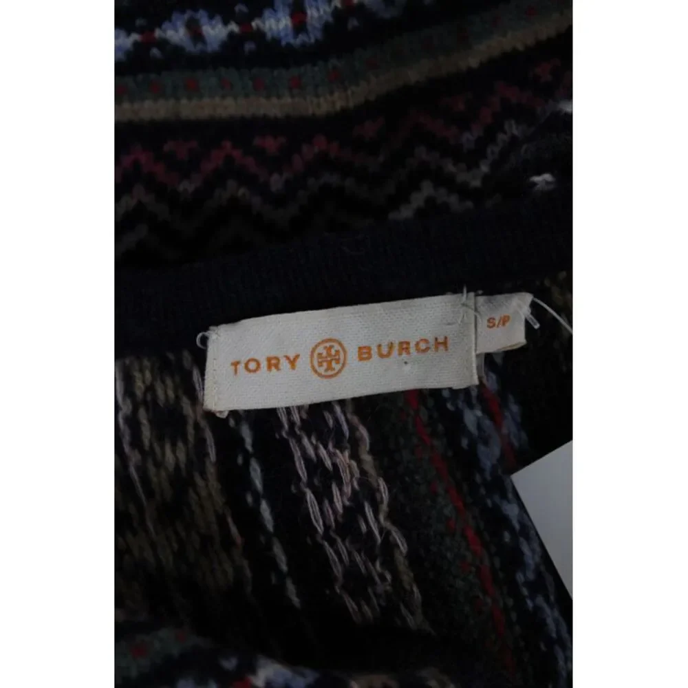 Tory Burch Womens V-Neck Fair Isle Black Tunic Sweater Bohemian Size S